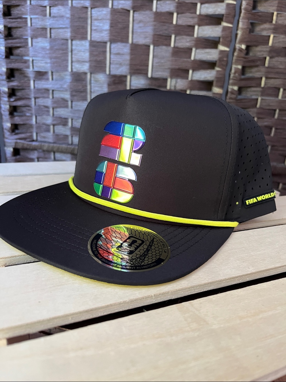 Flat Bill Black Snapback Hat with Multicolor 26 official FIFA World Cup Logo